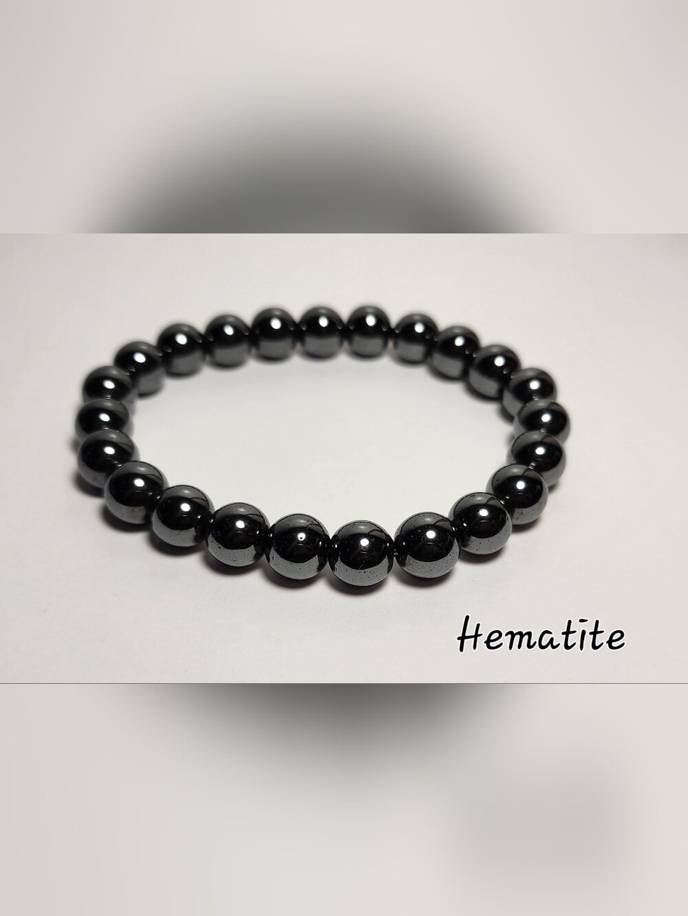 Hematite Beaded Stretch Bracelet - Shiny Gunmetal Black